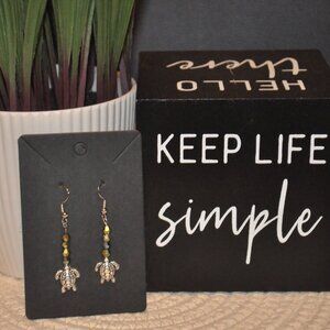 Iridescent Drop Earrings w/Silver Turtle Detail